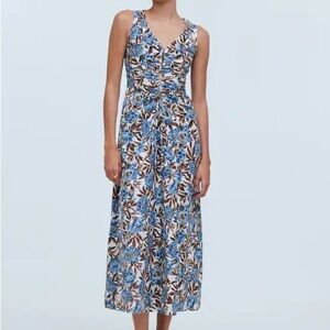 MADEWELL sleeveless v-neck midi dress floral stone wash blue cotton size 4